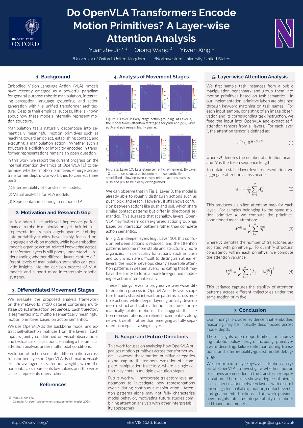 Top of the first page of the paper “Do OpenVLA Transformers Encode Motion Primitives? A Layer-wise Attention Analysis”.