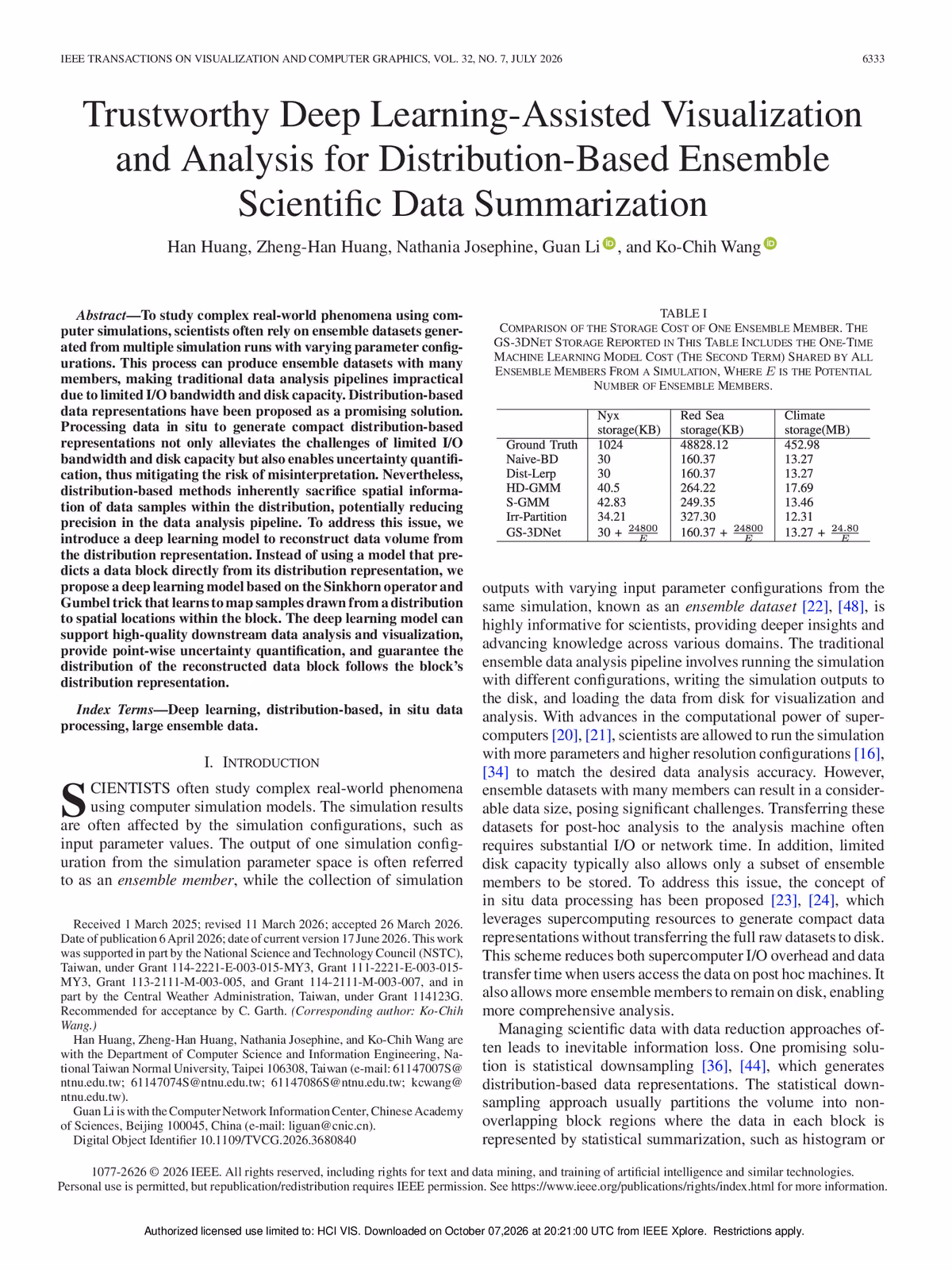 Top of the first page of the paper “Trustworthy Deep Learning-Assisted Visualization and Analysis for Distribution-Based Ensemble Scientific Data Summarization”.