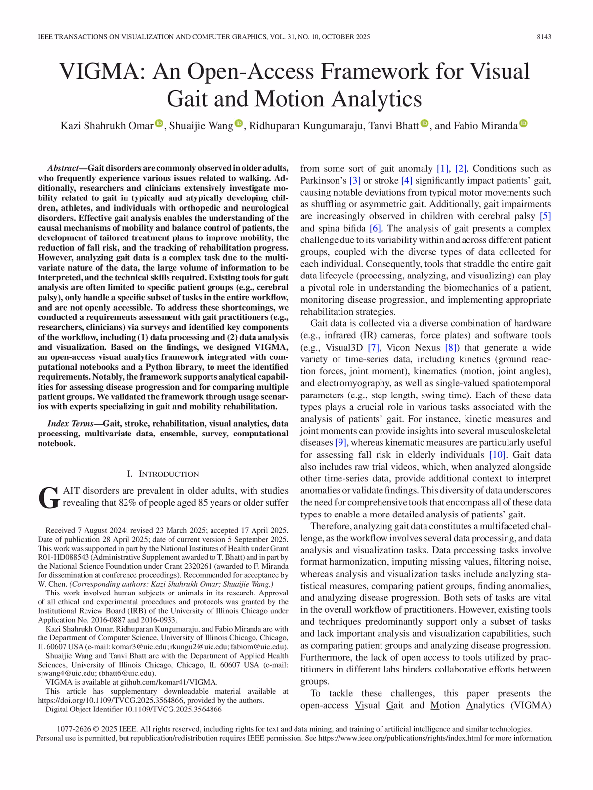 Top of the first page of the paper “VIGMA: An Open-Access Framework for Visual Gait and Motion Analytics”.