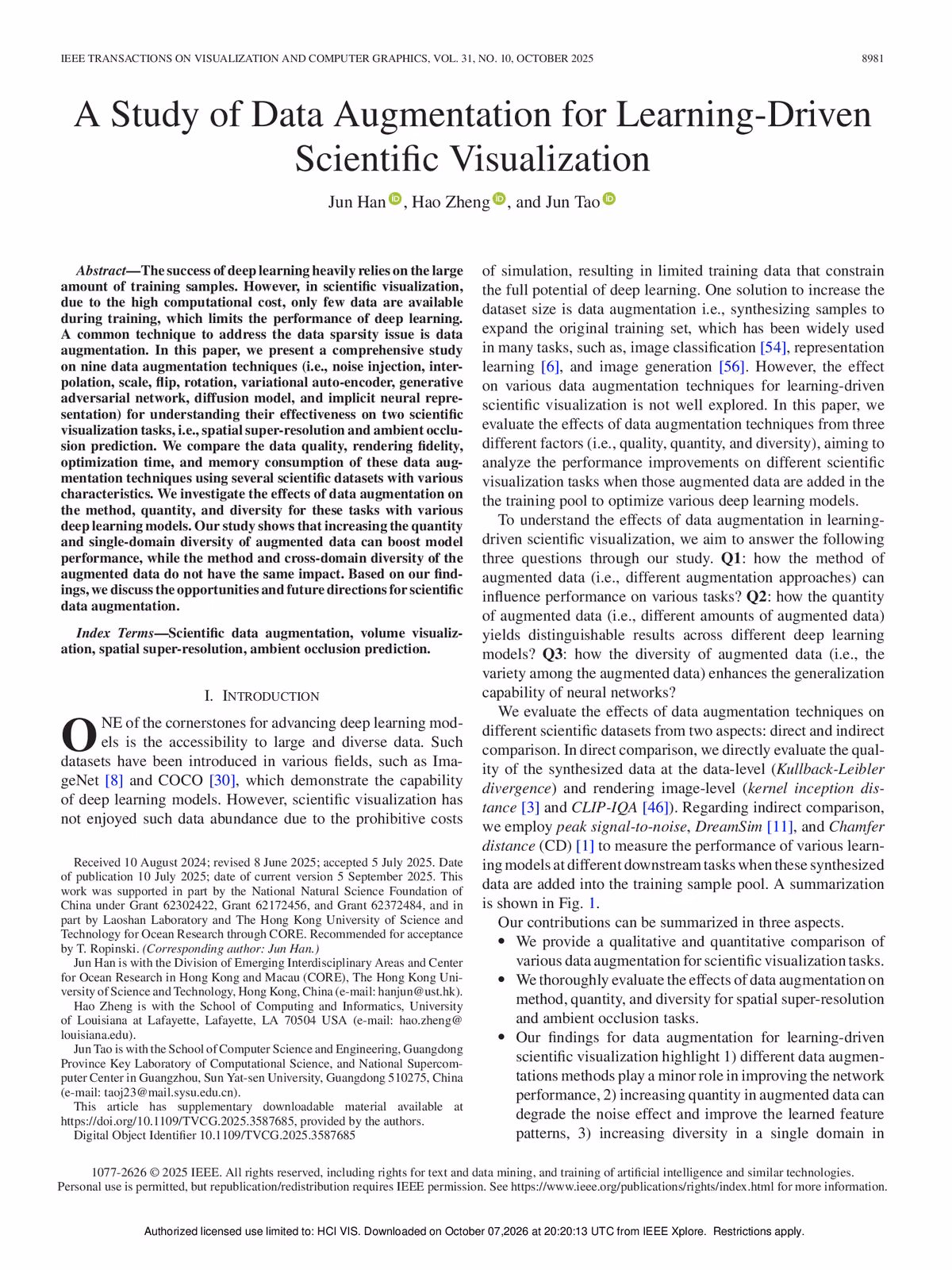 Top of the first page of the paper “A Study of Data Augmentation for Learning-Driven Scientific Visualization”.