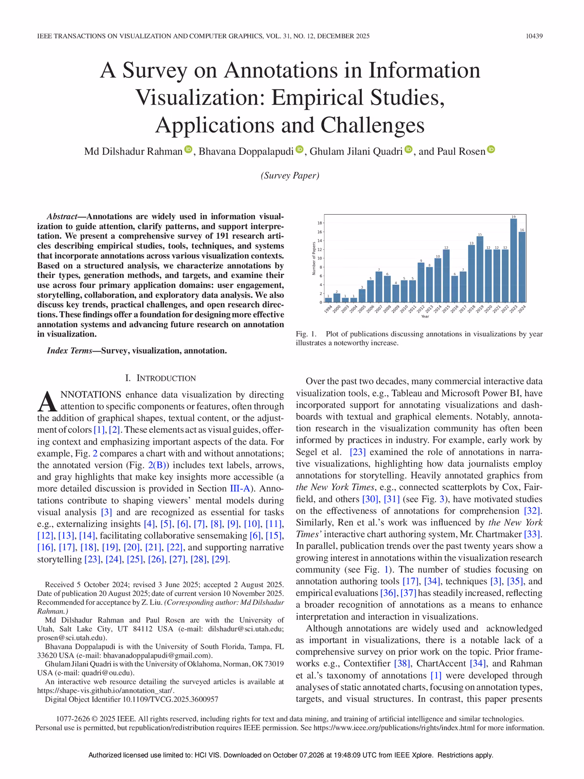 Top of the first page of the paper “A Survey on Annotations in Information Visualization: Empirical Studies, Applications, and Challenges”.