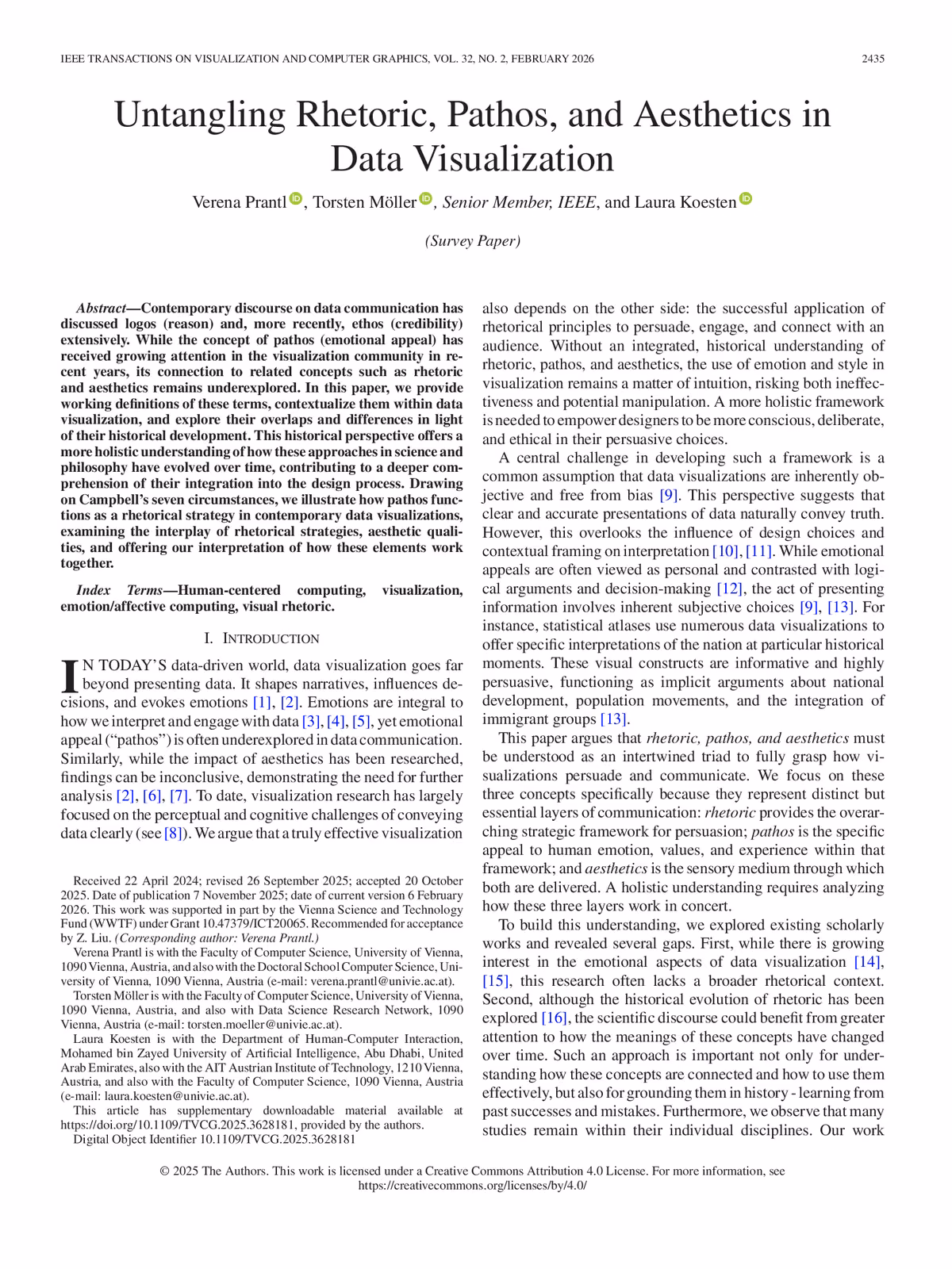Top of the first page of the paper “Untangling Rhetoric, Pathos, and Aesthetics in Data Visualization”.