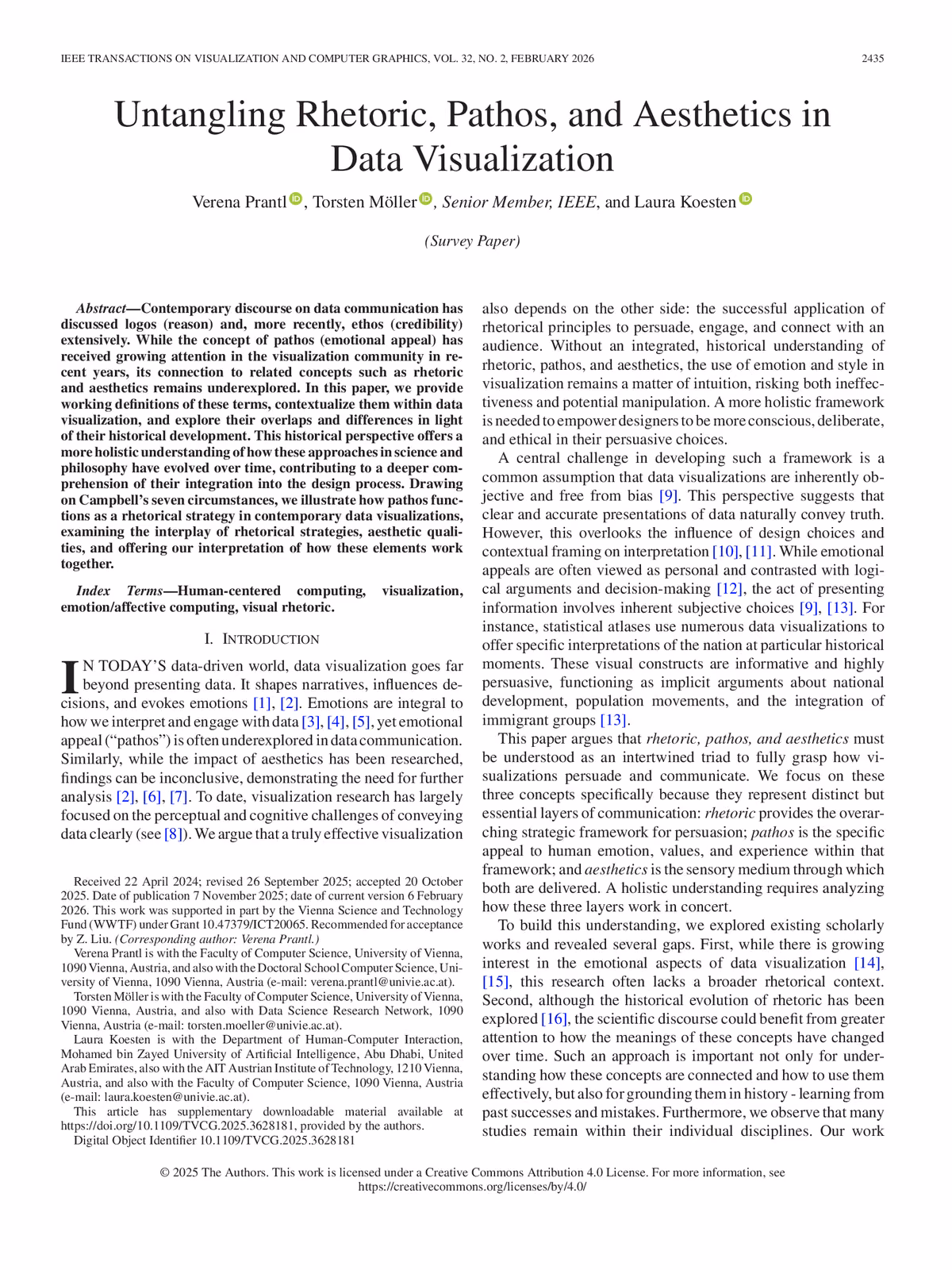 Top of the first page of the paper “Untangling Rhetoric, Pathos, and Aesthetics in Data Visualization”.