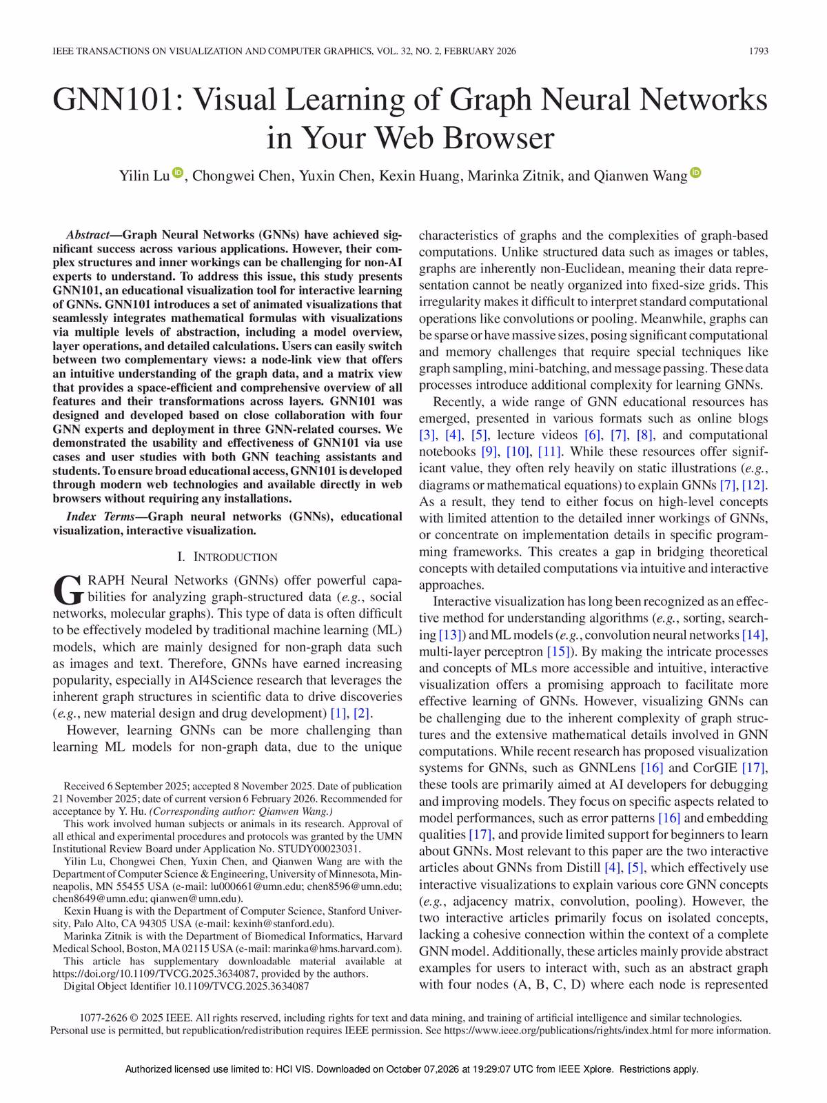 Top of the first page of the paper “GNN101: Visual Learning of Graph Neural Networks in Your Web Browser”.