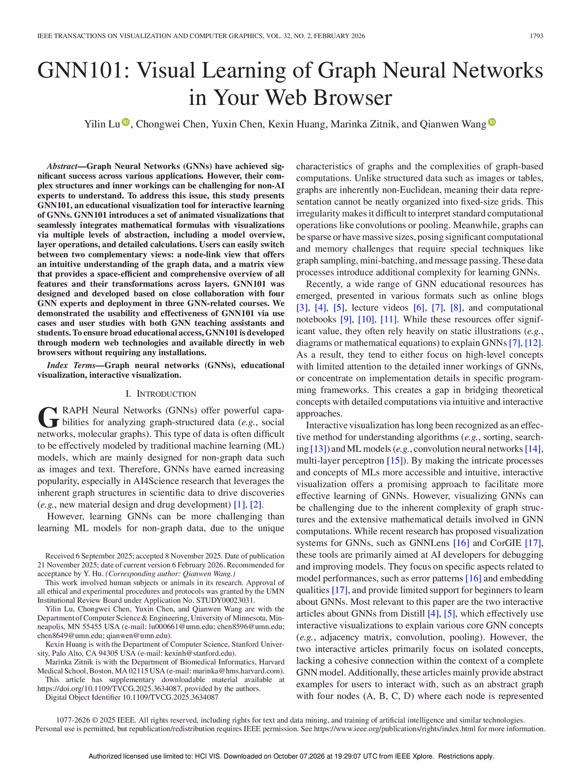 Top of the first page of the paper “GNN101: Visual Learning of Graph Neural Networks in Your Web Browser”.