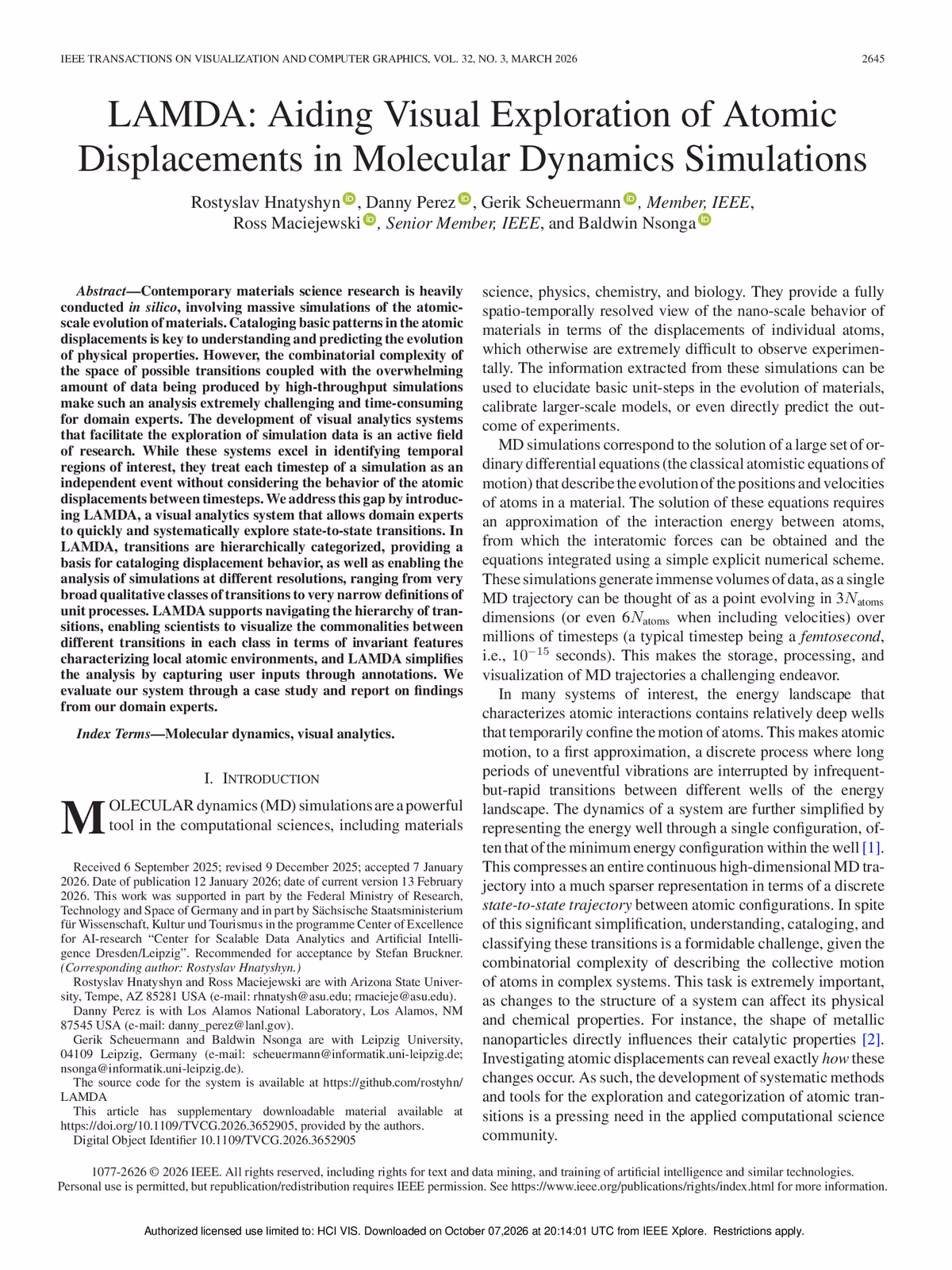 Top of the first page of the paper “LAMDA: Aiding Visual Exploration of Atomic Displacements in Molecular Dynamics Simulations”.