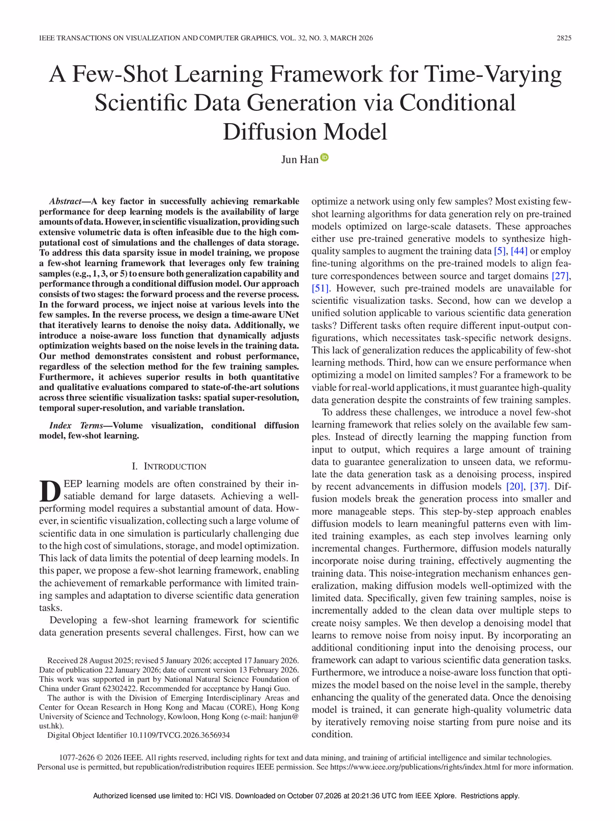 Top of the first page of the paper “A Few-Shot Learning Framework for Time-Varying Scientific Data Generation via Conditional Diffusion Model”.
