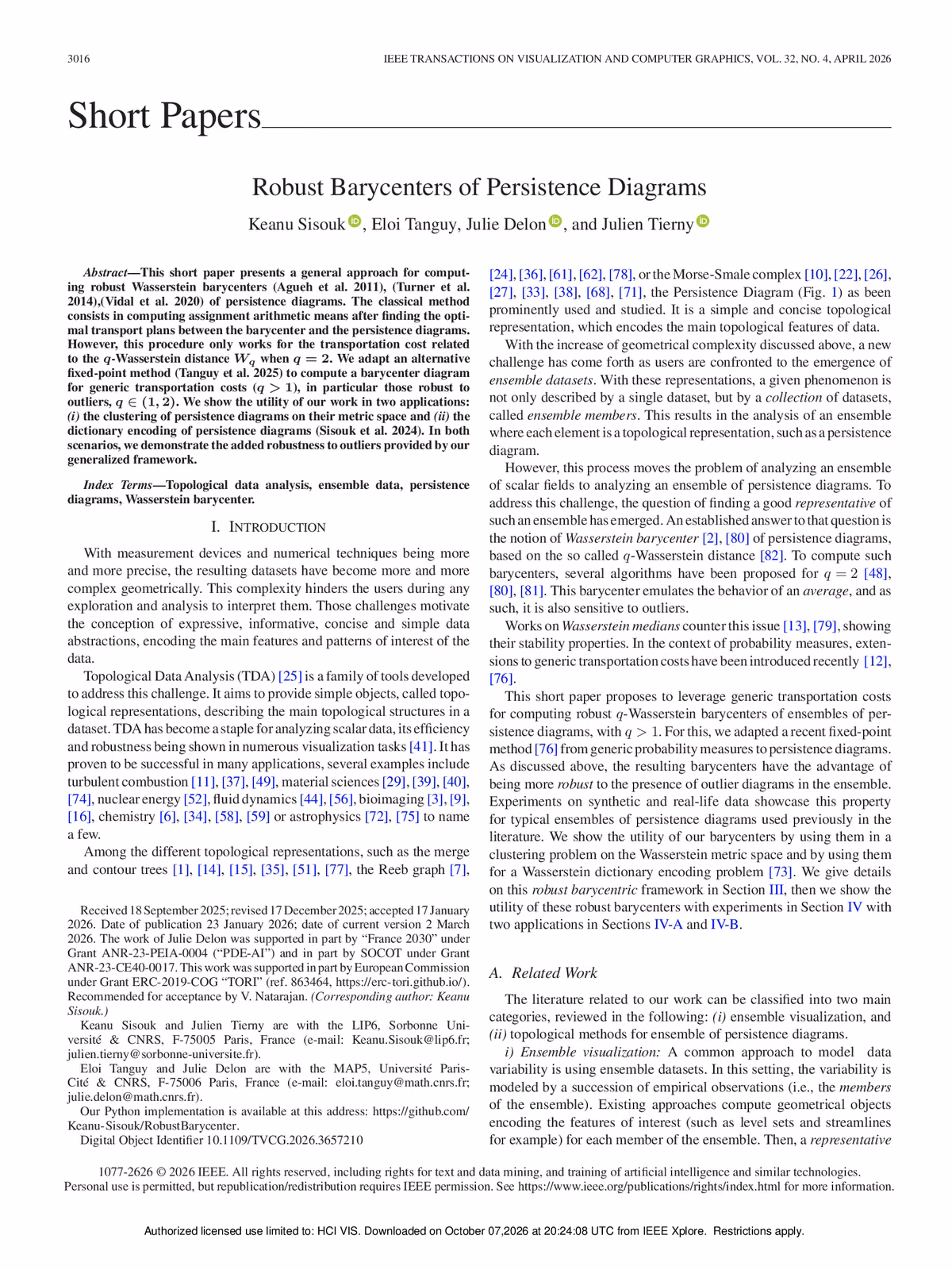 Top of the first page of the paper “Robust Barycenters of Persistence Diagrams”.