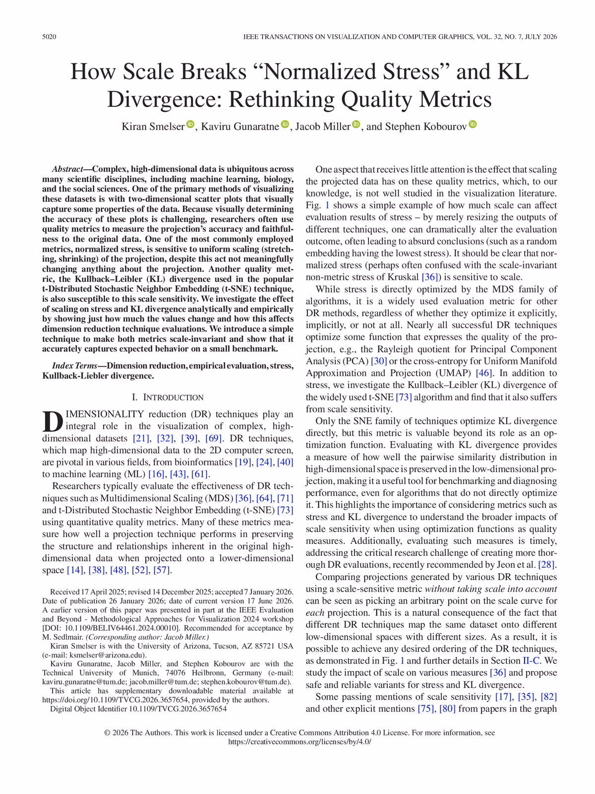 Top of the first page of the paper “How Scale Breaks "Normalized Stress" and KL Divergence: Rethinking Quality Metrics”.