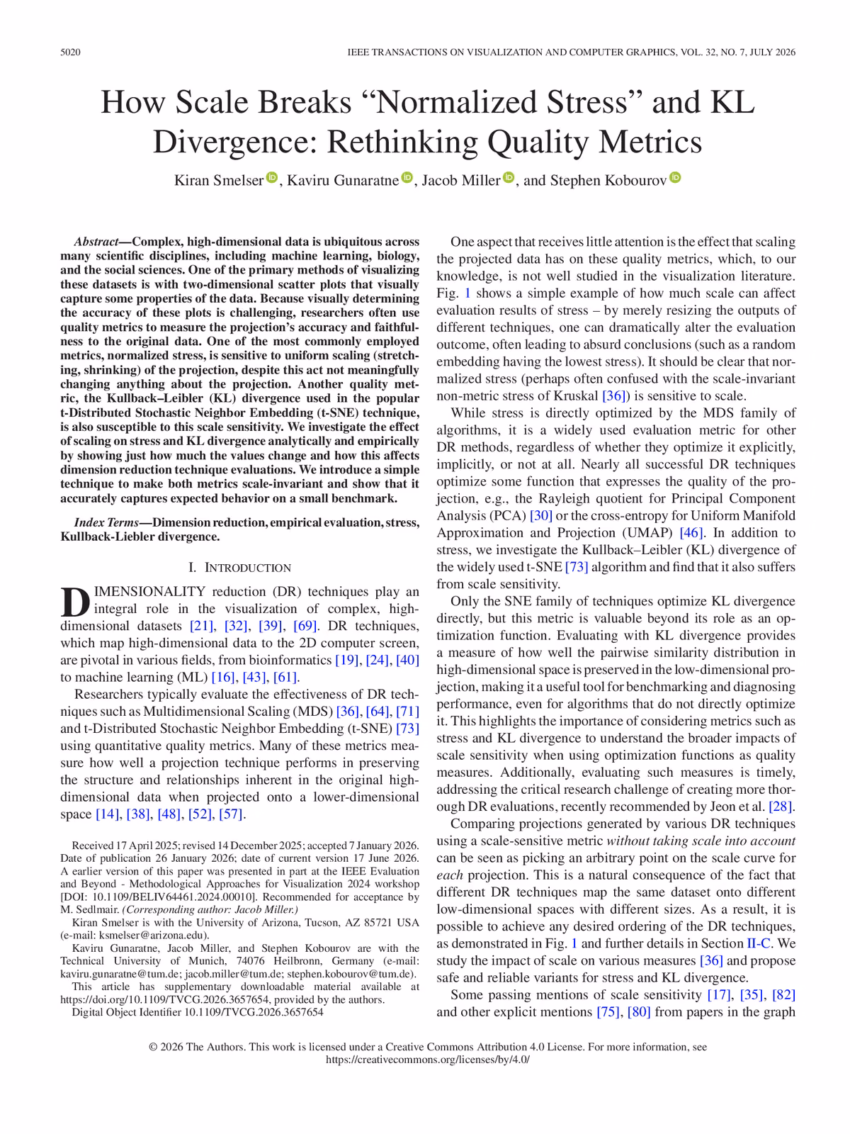 Top of the first page of the paper “How Scale Breaks "Normalized Stress" and KL Divergence: Rethinking Quality Metrics”.