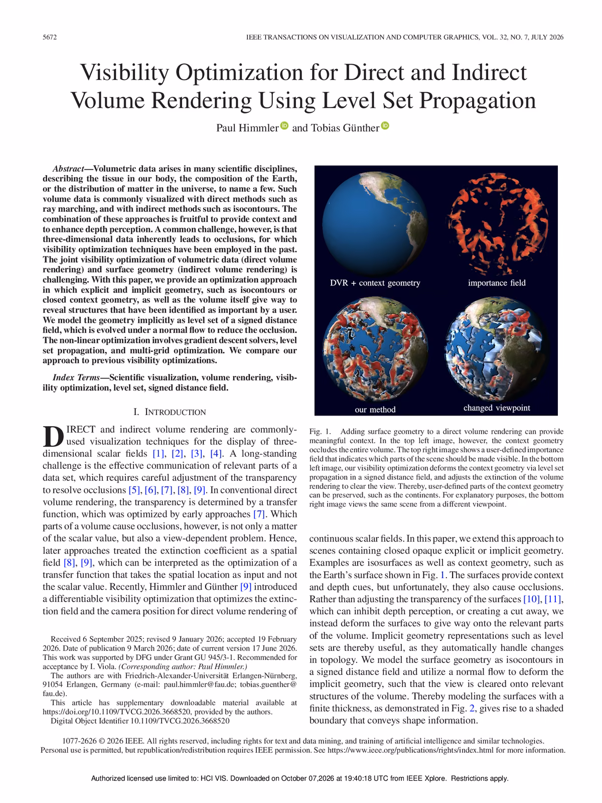 Top of the first page of the paper “Visibility Optimization for Direct and Indirect Volume Rendering using Level Set Propagation”.