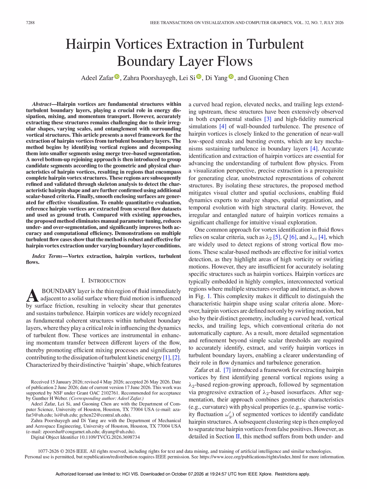 Top of the first page of the paper “Hairpin Vortices Extraction in Turbulent Boundary Layer Flows”.
