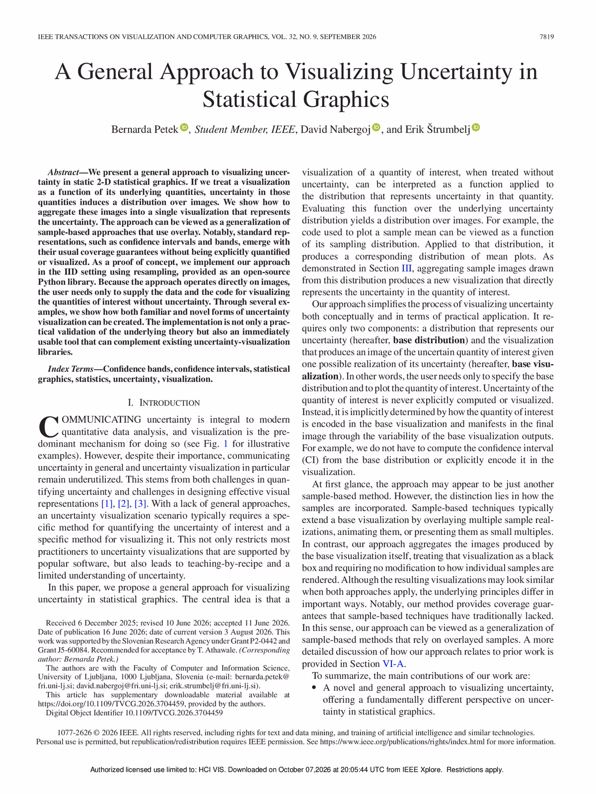 Top of the first page of the paper “A General Approach to Visualizing Uncertainty in Statistical Graphics”.